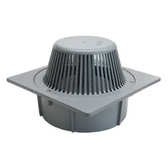 Sumidero sifónico de PVC con salida vertical y rejilla parahojas