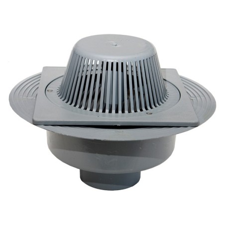 Cazoleta con sumidero sifónico de PVC salida vertical y reja parahojas