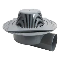 Cazoleta y sumidero sifónico en PVC salida horizontal y reja parahojas