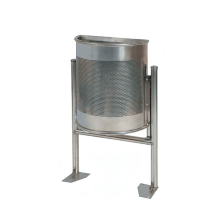 Papelera urbana Barcelona semicircular abatible de acero inoxidable