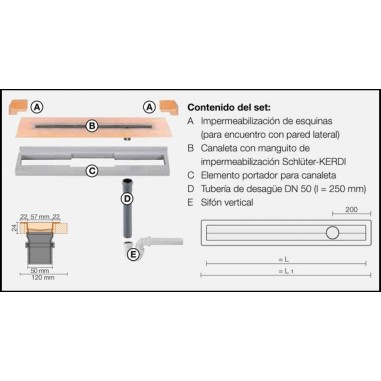 KERDI-LINE-VOS - Sistema de desagüe con salida vertical excéntrico