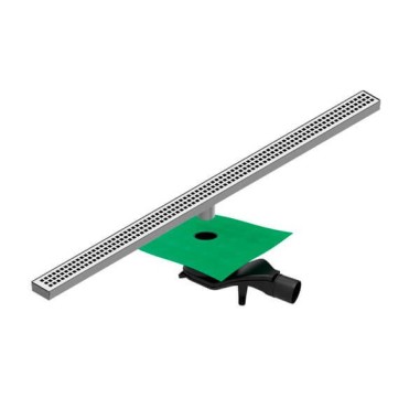 Canaleta y rejilla inoxidable 63 mm salida horizontal central con sifón para platos de ducha de obra