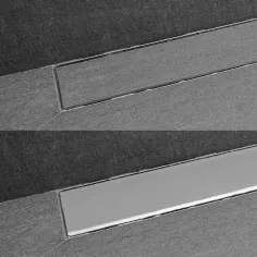 Canaleta y rejilla inoxidable BASIC DUO revestible salida horizontal central con sifón para platos de ducha de obra 2