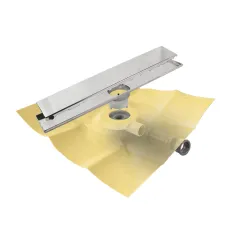 Canal para ducha de obra con lámina,sifón y embellecedor inox