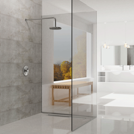 Canal para ducha de obra con lámina,sifón y embellecedor inox