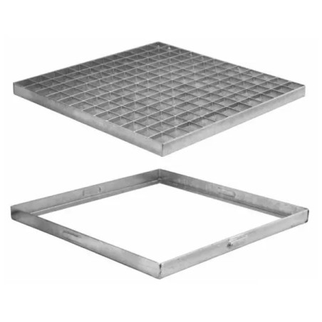 Tapa de alcantarilla de desagüe y drenaje fabricada en rejilla entramada tipo tramex de acero galvanizado