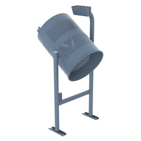 Papelera urbana modelo Barcelona en chapa perforada con cenicero